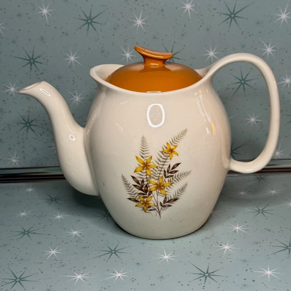 Vintage‎ Salem China Teapot Cream with Yellow Floral Design and Orange Lid